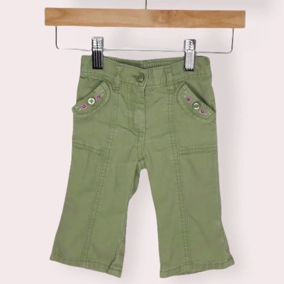 Janie and Jack pants olive with embroidered flowers on pocket size 3-6 months - Picture 1 of 5